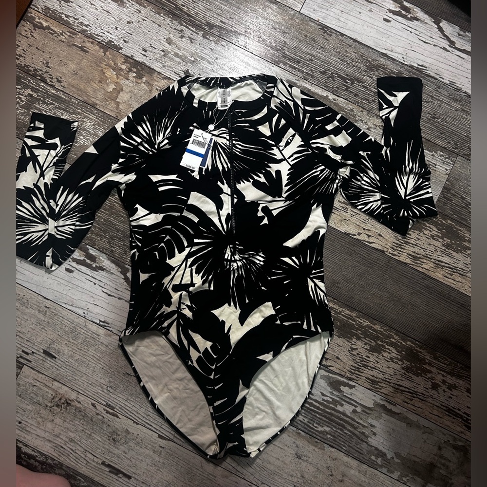 Trina Turk Black and White Floral Full Coverage Swim Suit.